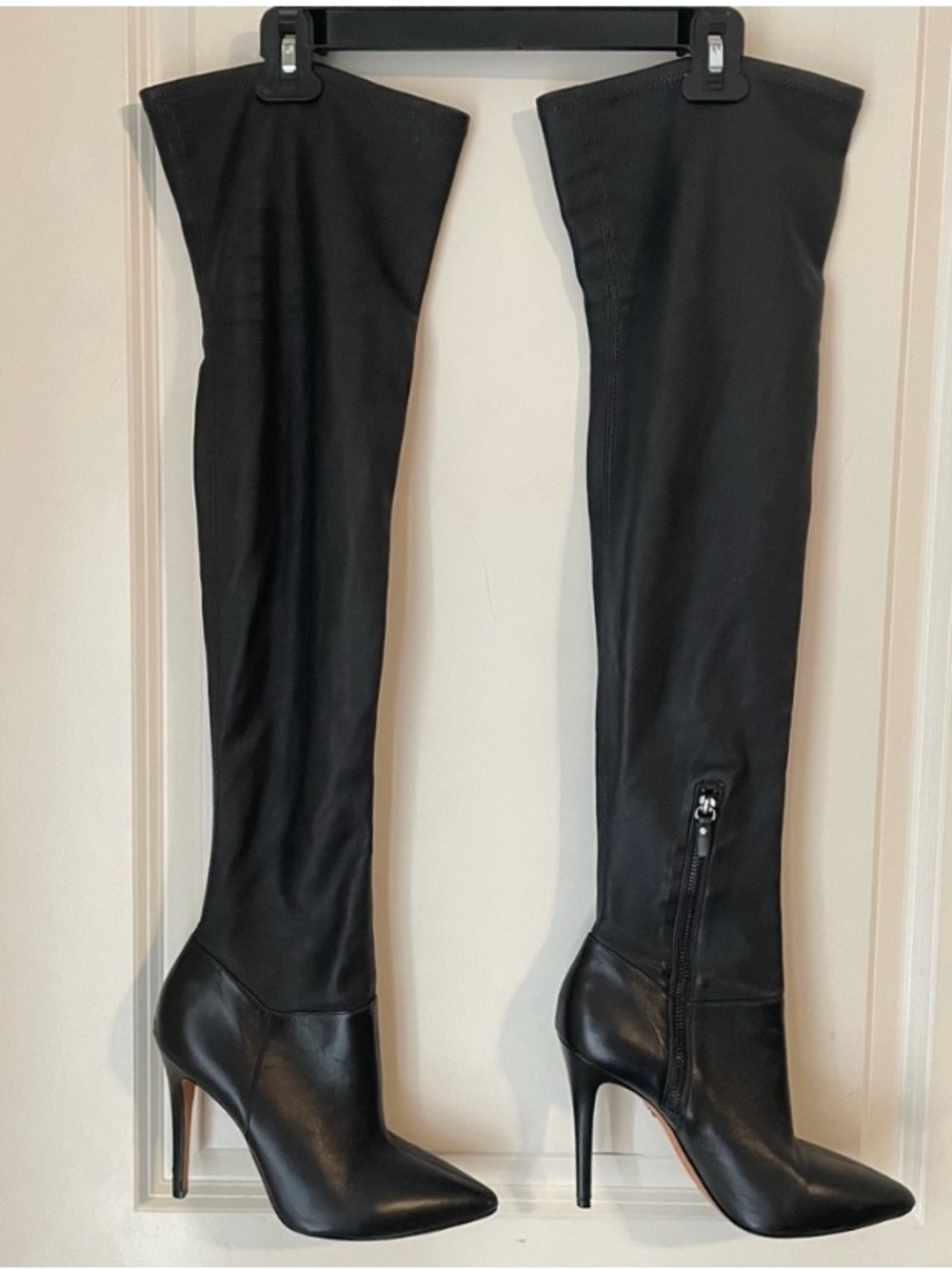 Alice and Olivia Dae stretch Leather Black Over the Knee Stiletto’s Boots 39.5